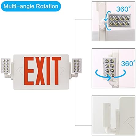 Exitlux 6 חבילות LED שלט יציאה אדומה עם משולבת אור חירום עם גיבוי סוללה-שני אורות יציאה חירום מתכווננים/התנגדות אש ABS