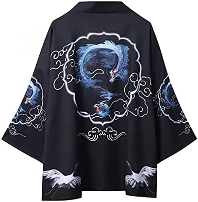 XXBR Kimono Cardigan יפני לגברים פתוח קדמי עטוף שבעה שרוול שרוול אוקייו דרקון הדפס מעיל קז'ואל חוף קל משקל