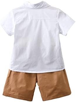 טכנורוקס בני קיץ בגדי תינוק 4 חתיכות תלבושת אדון פעוט עניבת פרפר כפתור למטה חולצה וכתפיות מכנסיים קצרים סט 1-7 ט