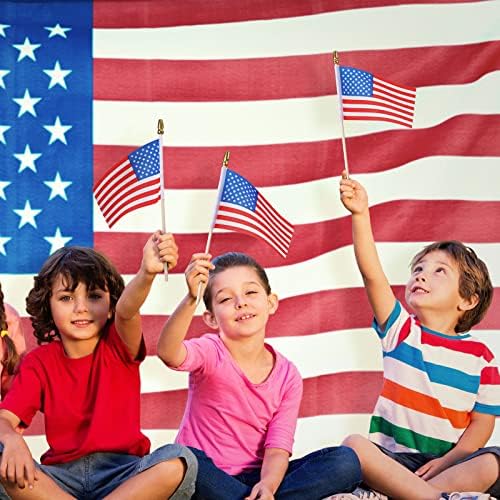 500 יח 'דגלים אמריקאים קטנים על מקל 4 x 6 אינץ' מיני דגלים אמריקאים דגל כף יד ארהב דגל פוליאסטר 4 ביולי קישוטים עם צמרות