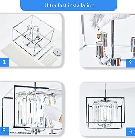 Limeijua 3 אור 3 אור מודרני נברשת קריסטל מתכת מתכת מרובעת מנורת תליון וינטג 'סגנון תעשייתי תאורת תליון כרום למטבח חדר