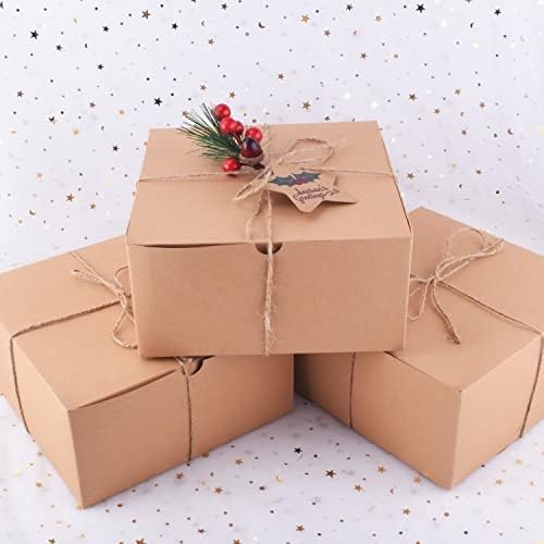 ג ' ויין 16 יחידות קופסאות מתנה קראפט לחג המולד, 8 על 8 על 4 בקופסאות מתנות לחג קל להרכיב עם חוטי דשא ונייר רפיה ליום